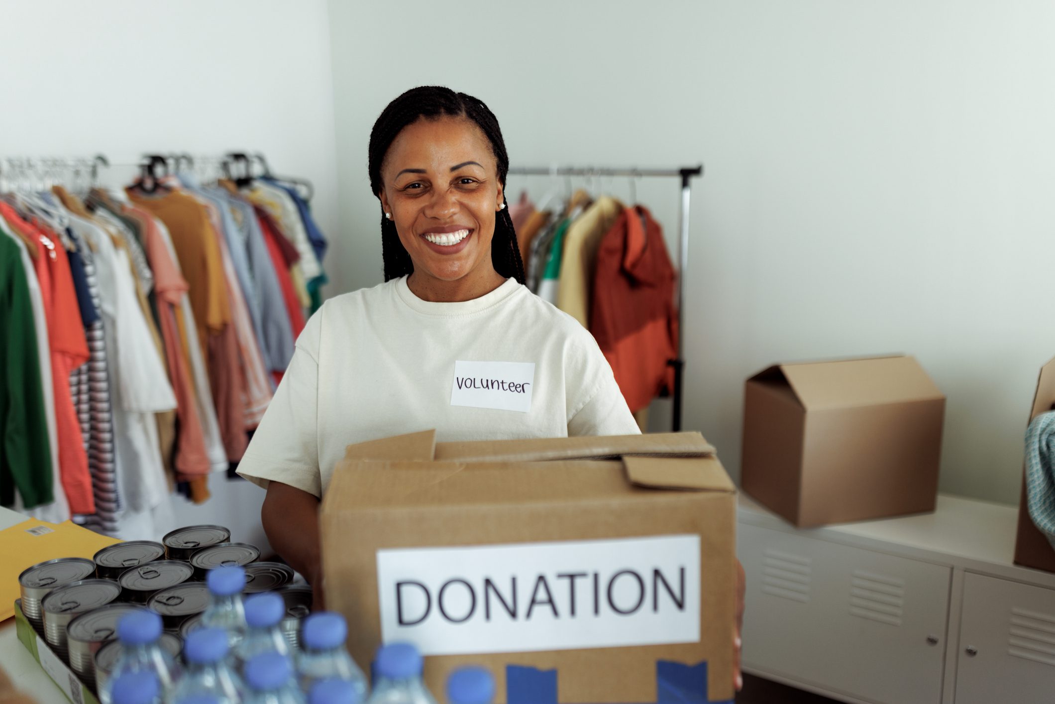 Woman organizing donation items